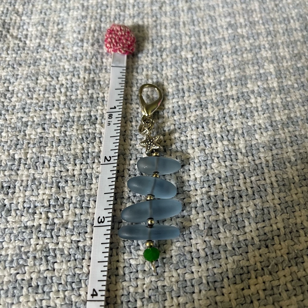 Blue and Green seaglass tree purse charm claw clasp keychain with silver trim